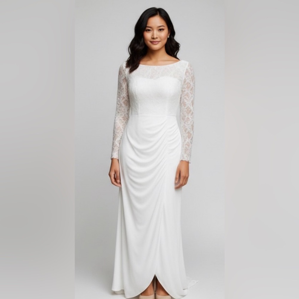 David’s Bridal DB Studio Wedding Dress Womens Size 4 Ivory Lace Elegant Gown New